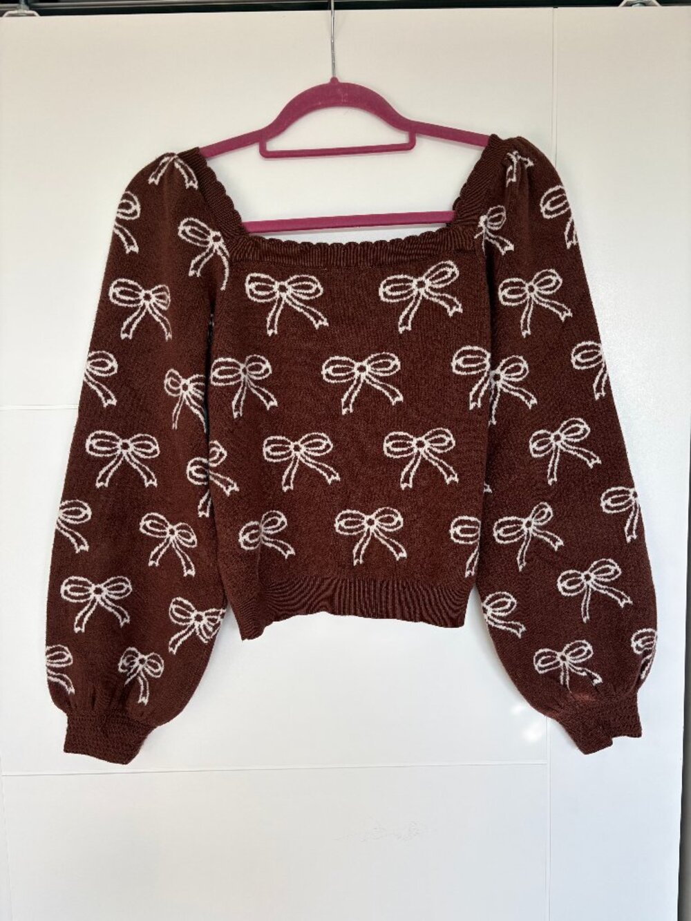 Cropped Bell Sleeve Brown Bow Sweater